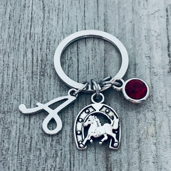 Personalized Horse Keychain with Birthstone & Letter Charm