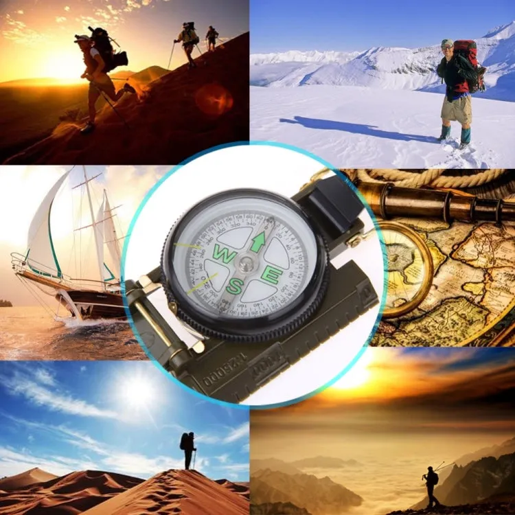 Portable Folding Army Green Lens Compass Multifunction Mini Camping Climbing Outdoor Tool