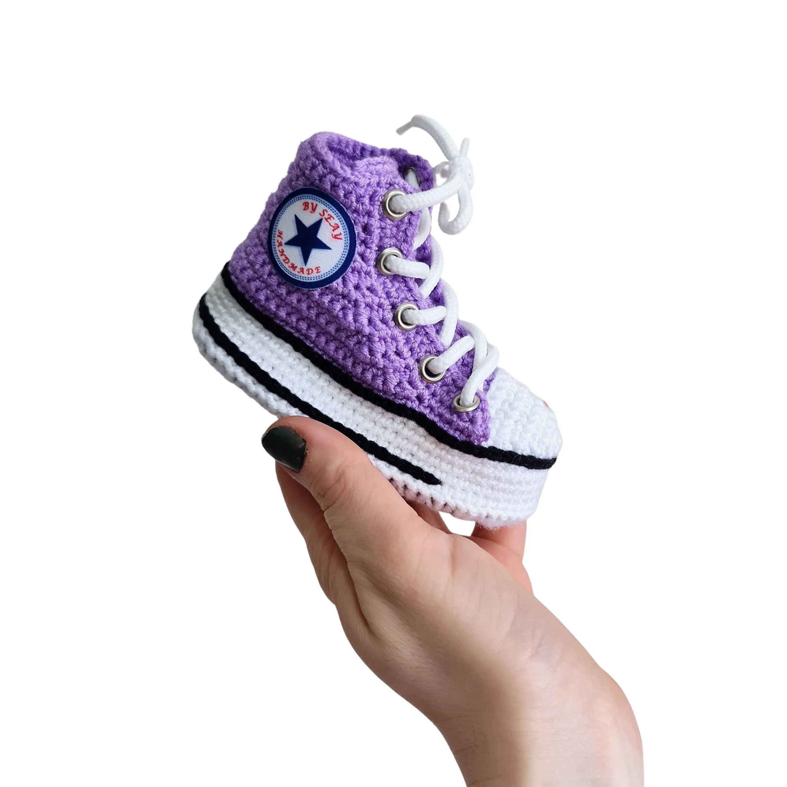 Purple Baby Canvas Booties Handmade Crochet Sneakers Slippers