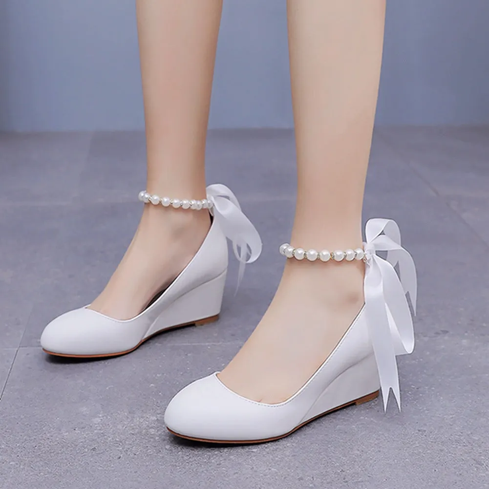 Round Toe Platform Heels Wedge Heels