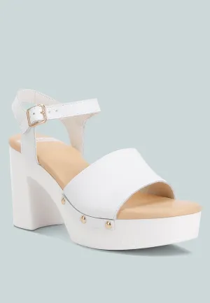 Sawor Recycled Leather High Block Sandals In White