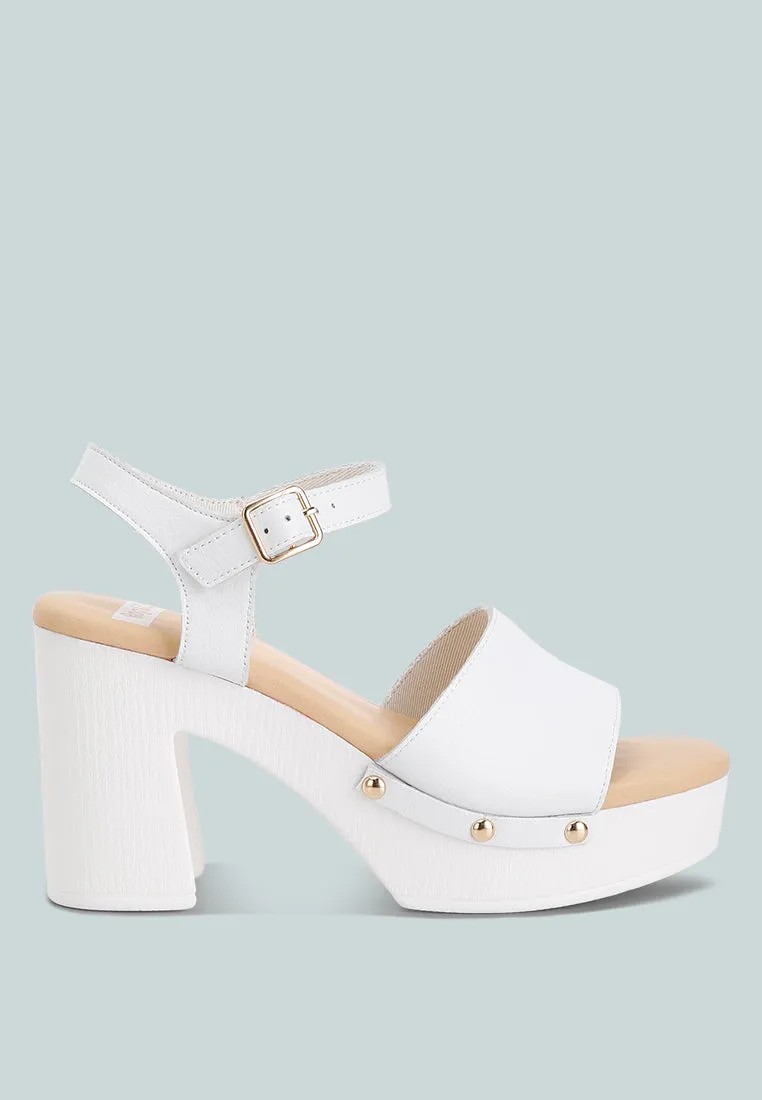 Sawor Recycled Leather High Block Sandals In White