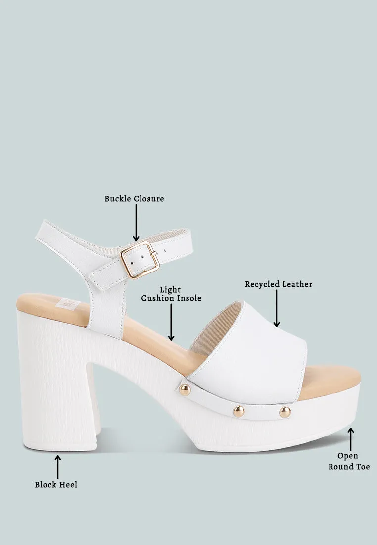 Sawor Recycled Leather High Block Sandals In White