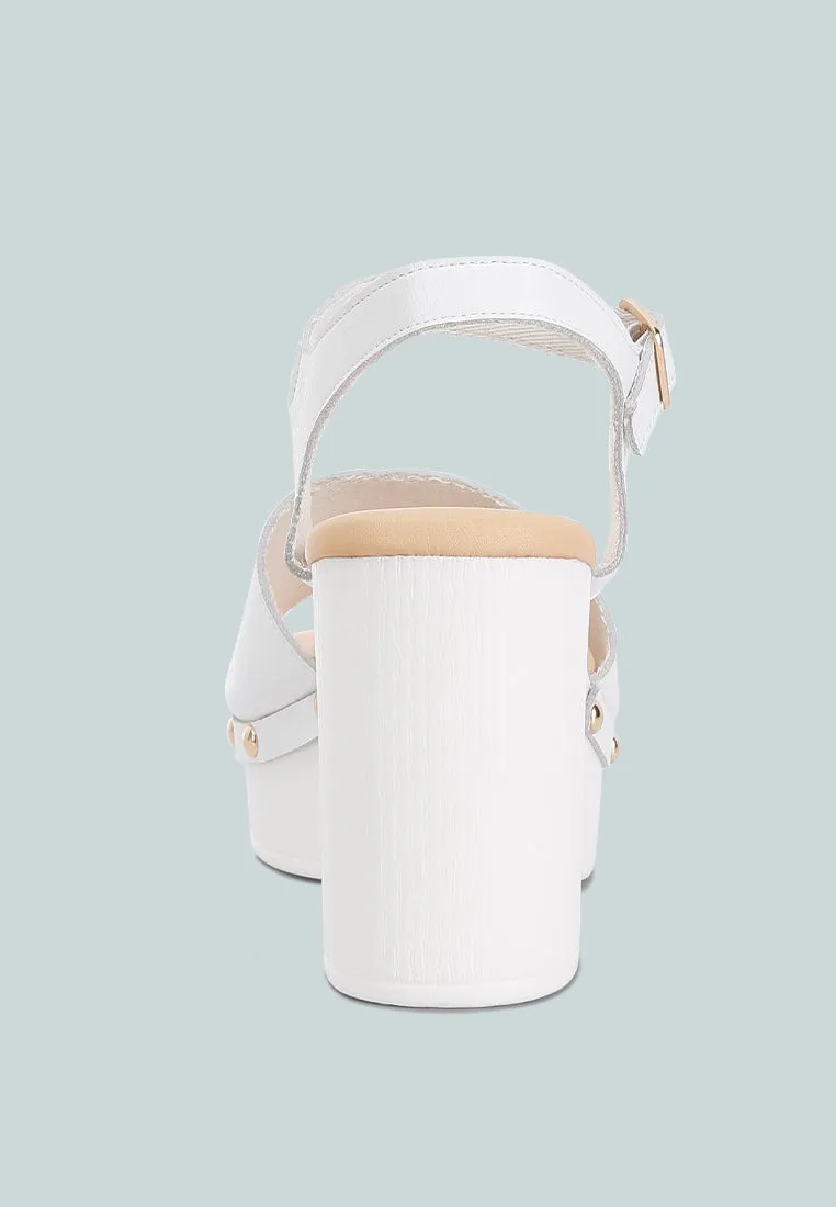 Sawor Recycled Leather High Block Sandals In White