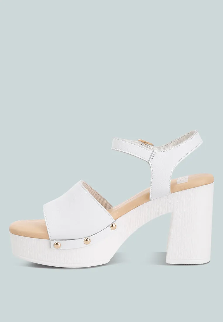 Sawor Recycled Leather High Block Sandals In White