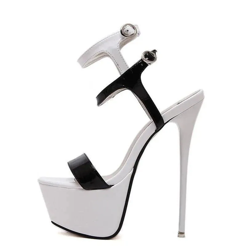 Sizzling PU Leather Ankle Straps Open Toe Thin Super High Heels Sandals