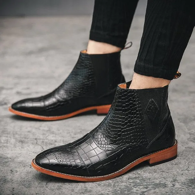 Snakeskin Chic Pointed Chelsea Ankle Boots