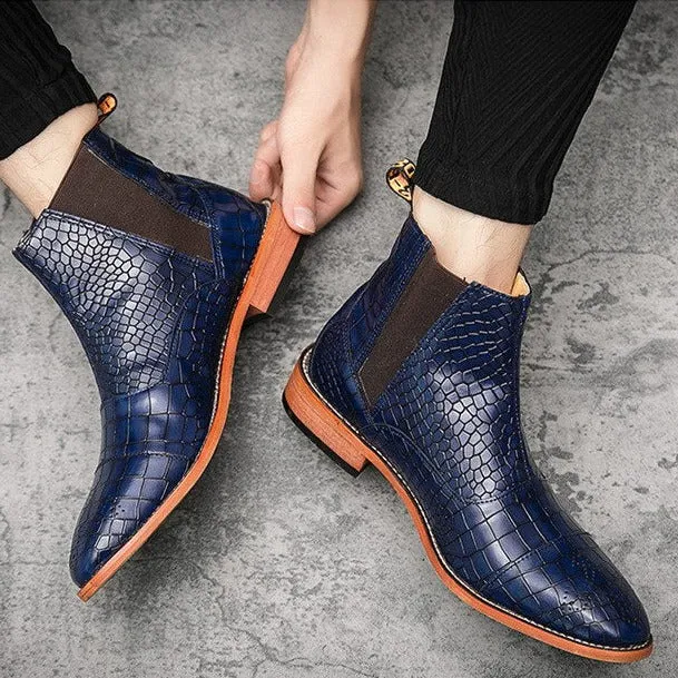 Snakeskin Chic Pointed Chelsea Ankle Boots