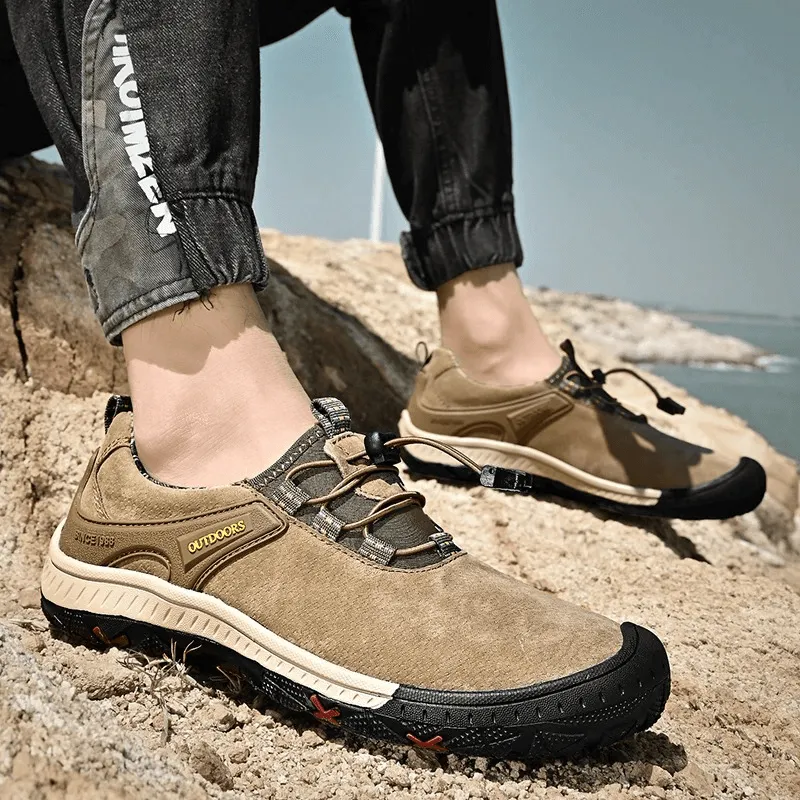 Suede Leather Non-Slip Hiking Shoes For Men with Elastic Band - SF0719