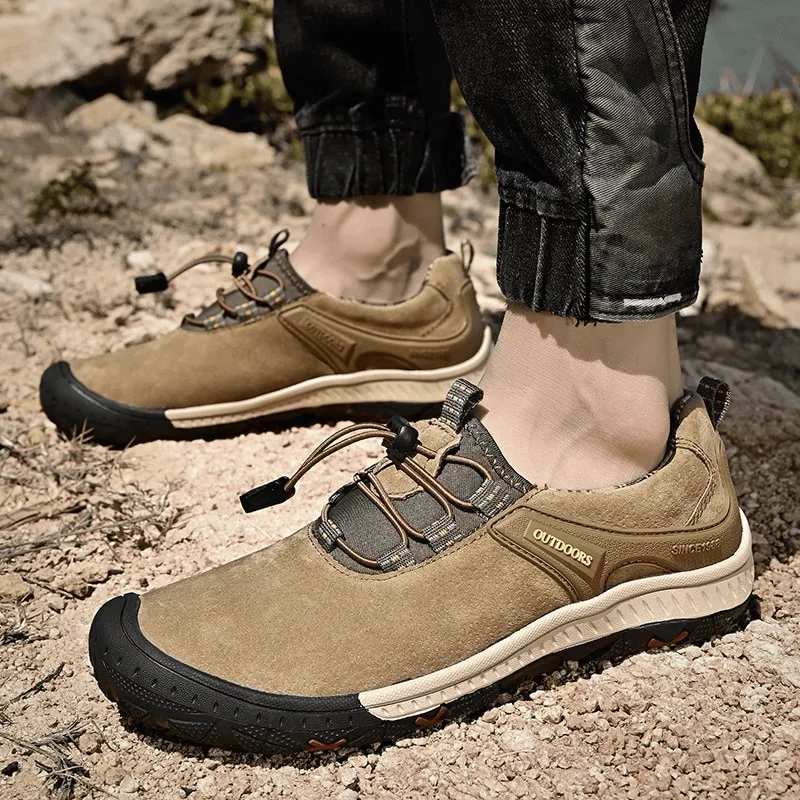 Suede Leather Non-Slip Hiking Shoes For Men with Elastic Band - SF0719