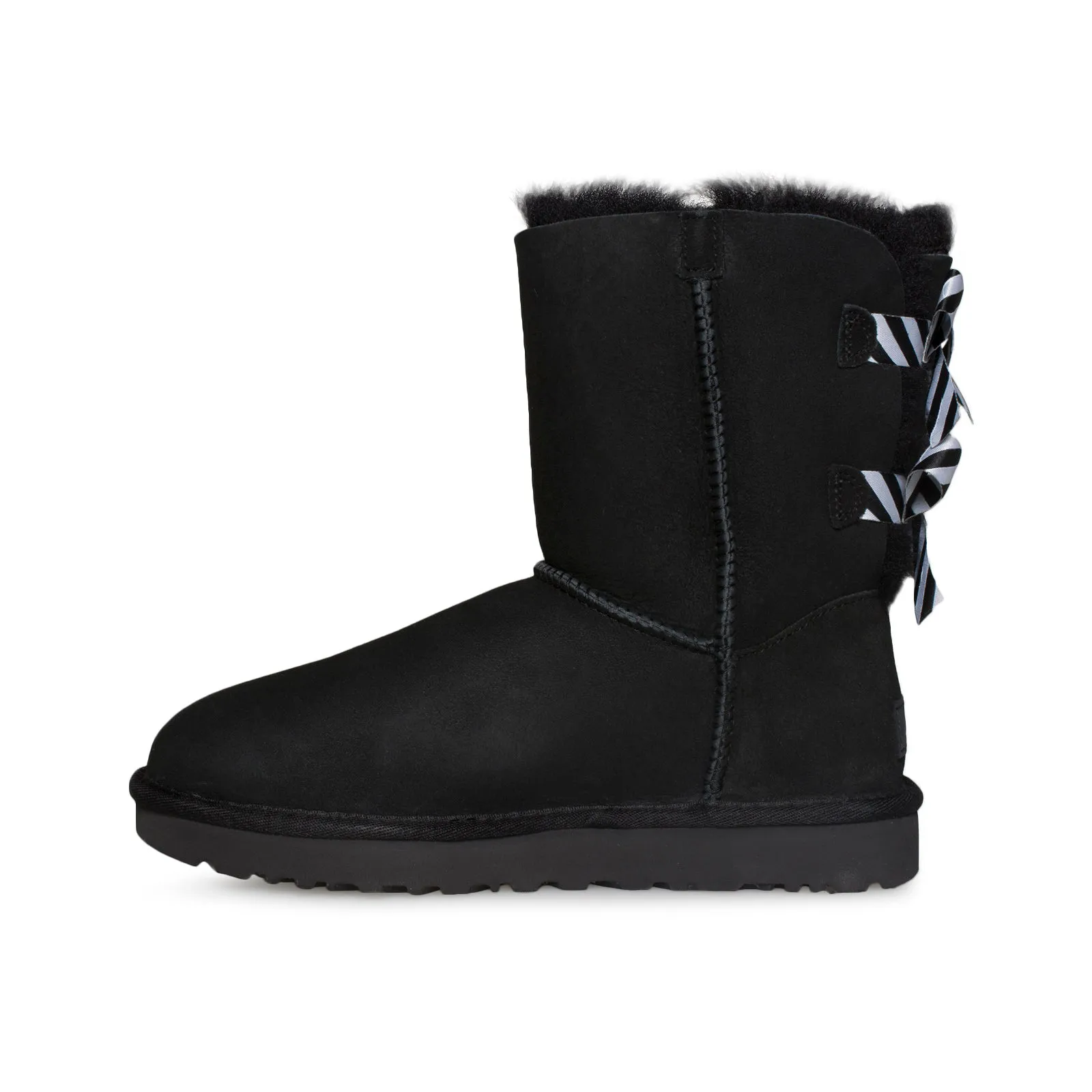 UGG Bailey Bow II Diagonal Stripes Black Boots - Women's