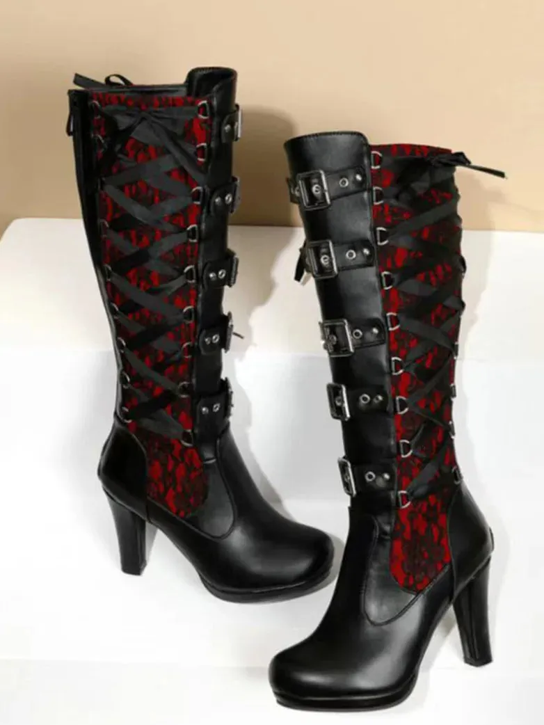 Women's Victorian Gothic Vampire Rivet Thick High Heel Boots