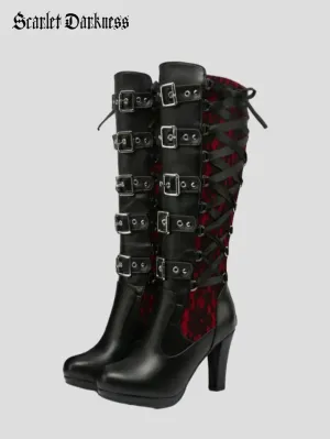 Women's Victorian Gothic Vampire Rivet Thick High Heel Boots