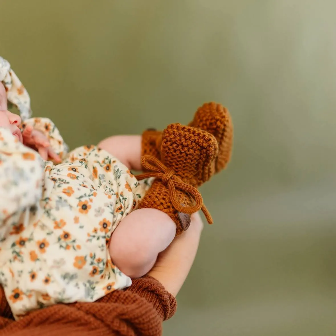 Wool Knit Baby Booties - Rust